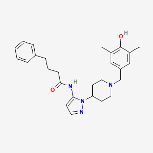 molecular formula C27H34N4O2 B6005582 N-{1-[1-(4-hydroxy-3,5-dimethylbenzyl)-4-piperidinyl]-1H-pyrazol-5-yl}-4-phenylbutanamide 