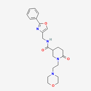 molecular formula C22H28N4O4 B6005594 1-[2-(4-morpholinyl)ethyl]-6-oxo-N-[(2-phenyl-1,3-oxazol-4-yl)methyl]-3-piperidinecarboxamide 