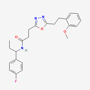molecular formula C23H26FN3O3 B6005615 N-[1-(4-fluorophenyl)propyl]-3-{5-[2-(2-methoxyphenyl)ethyl]-1,3,4-oxadiazol-2-yl}propanamide 