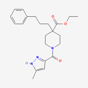 molecular formula C22H29N3O3 B6005616 ethyl 1-[(5-methyl-1H-pyrazol-3-yl)carbonyl]-4-(3-phenylpropyl)-4-piperidinecarboxylate 