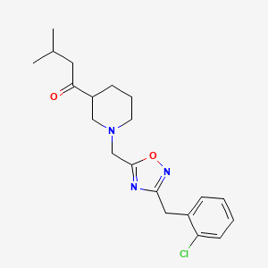 molecular formula C20H26ClN3O2 B6005707 1-(1-{[3-(2-chlorobenzyl)-1,2,4-oxadiazol-5-yl]methyl}-3-piperidinyl)-3-methyl-1-butanone 