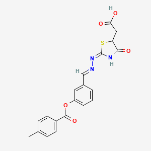 molecular formula C20H17N3O5S B6005746 [2-({3-[(4-methylbenzoyl)oxy]benzylidene}hydrazono)-4-oxo-1,3-thiazolidin-5-yl]acetic acid 