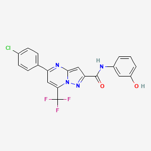 molecular formula C20H12ClF3N4O2 B6005759 5-(4-chlorophenyl)-N-(3-hydroxyphenyl)-7-(trifluoromethyl)pyrazolo[1,5-a]pyrimidine-2-carboxamide 