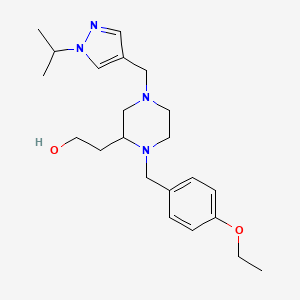 molecular formula C22H34N4O2 B6005814 2-{1-(4-ethoxybenzyl)-4-[(1-isopropyl-1H-pyrazol-4-yl)methyl]-2-piperazinyl}ethanol 