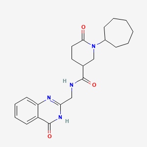 molecular formula C22H28N4O3 B6005829 1-cycloheptyl-6-oxo-N-[(4-oxo-3,4-dihydro-2-quinazolinyl)methyl]-3-piperidinecarboxamide 