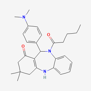 molecular formula C28H35N3O2 B6005916 11-[4-(dimethylamino)phenyl]-3,3-dimethyl-10-pentanoyl-2,3,4,5,10,11-hexahydro-1H-dibenzo[b,e][1,4]diazepin-1-one 
