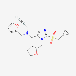 molecular formula C21H27N3O4S B6006071 N-{[2-[(cyclopropylmethyl)sulfonyl]-1-(tetrahydro-2-furanylmethyl)-1H-imidazol-5-yl]methyl}-N-(2-furylmethyl)-2-propyn-1-amine 