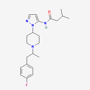 molecular formula C22H31FN4O B6006080 N-(1-{1-[2-(4-fluorophenyl)-1-methylethyl]-4-piperidinyl}-1H-pyrazol-5-yl)-3-methylbutanamide 