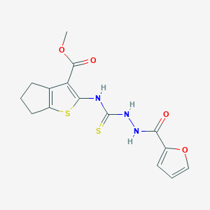 molecular formula C15H15N3O4S2 B6006099 methyl 2-({[2-(2-furoyl)hydrazino]carbonothioyl}amino)-5,6-dihydro-4H-cyclopenta[b]thiophene-3-carboxylate 