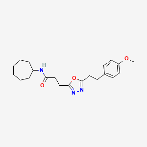 molecular formula C21H29N3O3 B6006176 N-cycloheptyl-3-{5-[2-(4-methoxyphenyl)ethyl]-1,3,4-oxadiazol-2-yl}propanamide 