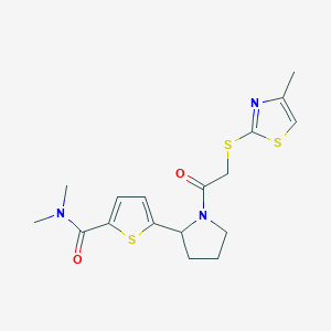 molecular formula C17H21N3O2S3 B6006195 N,N-dimethyl-5-(1-{[(4-methyl-1,3-thiazol-2-yl)thio]acetyl}-2-pyrrolidinyl)-2-thiophenecarboxamide 