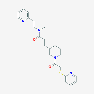molecular formula C23H30N4O2S B6006529 N-methyl-N-[2-(2-pyridinyl)ethyl]-3-{1-[(2-pyridinylthio)acetyl]-3-piperidinyl}propanamide 