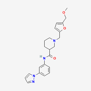 molecular formula C22H26N4O3 B6006569 1-{[5-(methoxymethyl)-2-furyl]methyl}-N-[3-(1H-pyrazol-1-yl)phenyl]-3-piperidinecarboxamide 