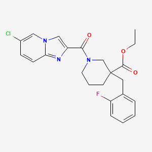 molecular formula C23H23ClFN3O3 B6006592 ethyl 1-[(6-chloroimidazo[1,2-a]pyridin-2-yl)carbonyl]-3-(2-fluorobenzyl)-3-piperidinecarboxylate 