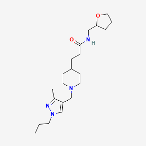 molecular formula C21H36N4O2 B6006593 3-{1-[(3-methyl-1-propyl-1H-pyrazol-4-yl)methyl]-4-piperidinyl}-N-(tetrahydro-2-furanylmethyl)propanamide 
