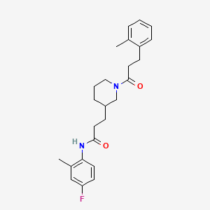 molecular formula C25H31FN2O2 B6006728 N-(4-fluoro-2-methylphenyl)-3-{1-[3-(2-methylphenyl)propanoyl]-3-piperidinyl}propanamide 