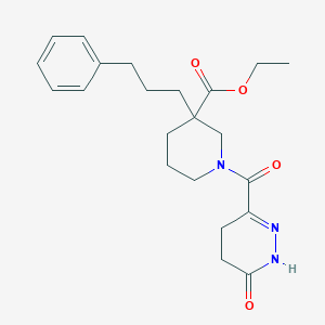 molecular formula C22H29N3O4 B6006887 ethyl 1-[(6-oxo-1,4,5,6-tetrahydro-3-pyridazinyl)carbonyl]-3-(3-phenylpropyl)-3-piperidinecarboxylate 