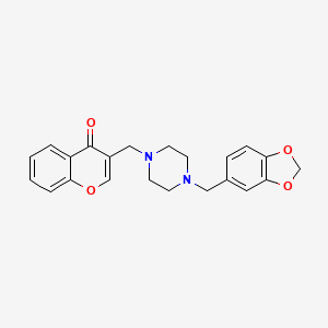 molecular formula C22H22N2O4 B6006987 3-{[4-(1,3-benzodioxol-5-ylmethyl)-1-piperazinyl]methyl}-4H-chromen-4-one 