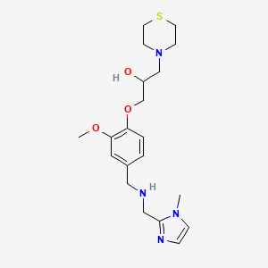 molecular formula C20H30N4O3S B6007180 1-[2-methoxy-4-({[(1-methyl-1H-imidazol-2-yl)methyl]amino}methyl)phenoxy]-3-(4-thiomorpholinyl)-2-propanol 