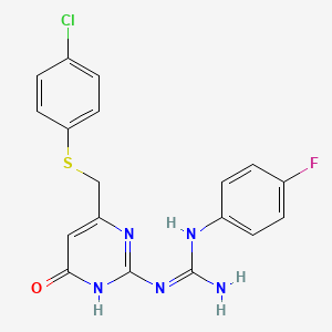 molecular formula C18H15ClFN5OS B6007266 N-(4-{[(4-chlorophenyl)thio]methyl}-6-oxo-1,6-dihydro-2-pyrimidinyl)-N'-(4-fluorophenyl)guanidine 