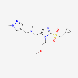 molecular formula C17H27N5O3S B6007316 1-[2-[(cyclopropylmethyl)sulfonyl]-1-(2-methoxyethyl)-1H-imidazol-5-yl]-N-methyl-N-[(1-methyl-1H-pyrazol-4-yl)methyl]methanamine 