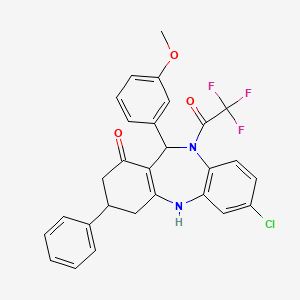 molecular formula C28H22ClF3N2O3 B6007342 7-chloro-11-(3-methoxyphenyl)-3-phenyl-10-(trifluoroacetyl)-2,3,4,5,10,11-hexahydro-1H-dibenzo[b,e][1,4]diazepin-1-one 