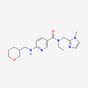 molecular formula C19H27N5O2 B6007449 N-ethyl-N-[(1-methyl-1H-imidazol-2-yl)methyl]-6-[(tetrahydro-2H-pyran-3-ylmethyl)amino]nicotinamide 