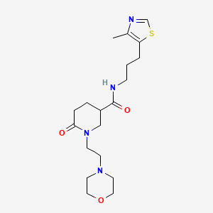 molecular formula C19H30N4O3S B6007509 N-[3-(4-methyl-1,3-thiazol-5-yl)propyl]-1-[2-(4-morpholinyl)ethyl]-6-oxo-3-piperidinecarboxamide 