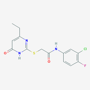 N-(3-chloro-4-fluorophenyl)-2-[(4-ethyl-6-oxo-1,6-dihydro-2-pyrimidinyl)thio]acetamide