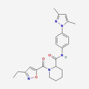 molecular formula C23H27N5O3 B6007602 N-[4-(3,5-dimethyl-1H-pyrazol-1-yl)phenyl]-1-[(3-ethyl-5-isoxazolyl)carbonyl]-2-piperidinecarboxamide 