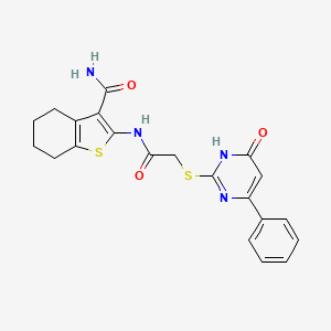 molecular formula C21H20N4O3S2 B6007802 2-({[(6-oxo-4-phenyl-1,6-dihydro-2-pyrimidinyl)thio]acetyl}amino)-4,5,6,7-tetrahydro-1-benzothiophene-3-carboxamide 