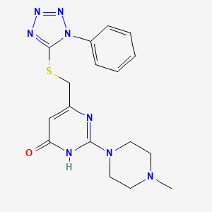 molecular formula C17H20N8OS B6007806 2-(4-methyl-1-piperazinyl)-6-{[(1-phenyl-1H-tetrazol-5-yl)thio]methyl}-4(3H)-pyrimidinone 
