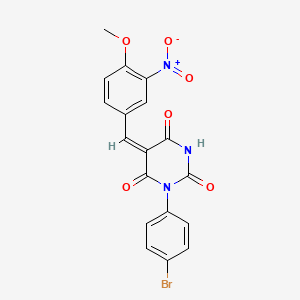 molecular formula C18H12BrN3O6 B6007943 (5E)-1-(4-bromophenyl)-5-(4-methoxy-3-nitrobenzylidene)pyrimidine-2,4,6(1H,3H,5H)-trione 