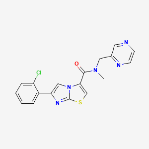molecular formula C18H14ClN5OS B6007968 6-(2-chlorophenyl)-N-methyl-N-(2-pyrazinylmethyl)imidazo[2,1-b][1,3]thiazole-3-carboxamide 