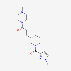 molecular formula C19H31N5O2 B6008031 1-(3-{1-[(1,5-dimethyl-1H-pyrazol-3-yl)carbonyl]-3-piperidinyl}propanoyl)-4-methylpiperazine 