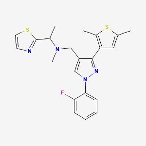 molecular formula C22H23FN4S2 B6008232 N-{[3-(2,5-dimethyl-3-thienyl)-1-(2-fluorophenyl)-1H-pyrazol-4-yl]methyl}-N-methyl-1-(1,3-thiazol-2-yl)ethanamine 