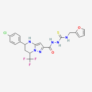 molecular formula C20H18ClF3N6O2S B6008271 2-{[5-(4-chlorophenyl)-7-(trifluoromethyl)-4,5,6,7-tetrahydropyrazolo[1,5-a]pyrimidin-2-yl]carbonyl}-N-(2-furylmethyl)hydrazinecarbothioamide 