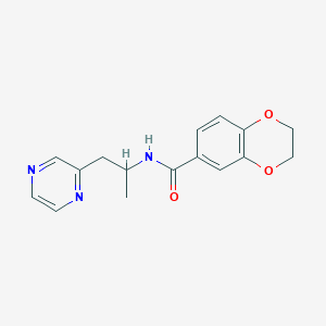 molecular formula C16H17N3O3 B6008278 N-[1-methyl-2-(2-pyrazinyl)ethyl]-2,3-dihydro-1,4-benzodioxine-6-carboxamide 
