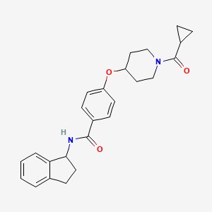 molecular formula C25H28N2O3 B6008361 4-{[1-(cyclopropylcarbonyl)-4-piperidinyl]oxy}-N-(2,3-dihydro-1H-inden-1-yl)benzamide 