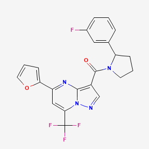 molecular formula C22H16F4N4O2 B6008543 3-{[2-(3-fluorophenyl)-1-pyrrolidinyl]carbonyl}-5-(2-furyl)-7-(trifluoromethyl)pyrazolo[1,5-a]pyrimidine 