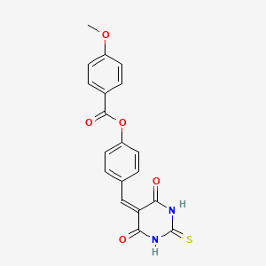 molecular formula C19H14N2O5S B6008570 4-[(4,6-dioxo-2-thioxotetrahydro-5(2H)-pyrimidinylidene)methyl]phenyl 4-methoxybenzoate 