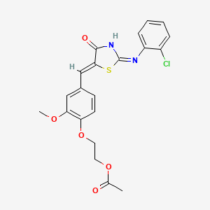 molecular formula C21H19ClN2O5S B6008737 2-[4-({2-[(2-chlorophenyl)imino]-4-oxo-1,3-thiazolidin-5-ylidene}methyl)-2-methoxyphenoxy]ethyl acetate 