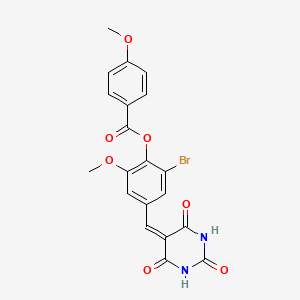 molecular formula C20H15BrN2O7 B6008954 2-bromo-6-methoxy-4-[(2,4,6-trioxotetrahydro-5(2H)-pyrimidinylidene)methyl]phenyl 4-methoxybenzoate 