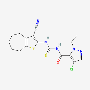 molecular formula C17H18ClN5OS2 B6008959 4-chloro-N-{[(3-cyano-5,6,7,8-tetrahydro-4H-cyclohepta[b]thien-2-yl)amino]carbonothioyl}-1-ethyl-1H-pyrazole-5-carboxamide 