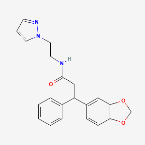 molecular formula C21H21N3O3 B6009049 3-(1,3-benzodioxol-5-yl)-3-phenyl-N-[2-(1H-pyrazol-1-yl)ethyl]propanamide 