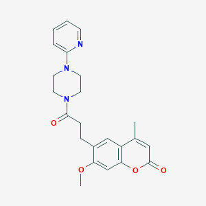 molecular formula C23H25N3O4 B6009099 7-methoxy-4-methyl-6-{3-oxo-3-[4-(2-pyridinyl)-1-piperazinyl]propyl}-2H-chromen-2-one 