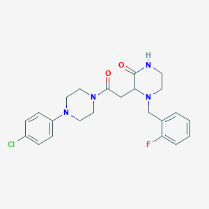 molecular formula C23H26ClFN4O2 B6009331 3-{2-[4-(4-chlorophenyl)-1-piperazinyl]-2-oxoethyl}-4-(2-fluorobenzyl)-2-piperazinone 
