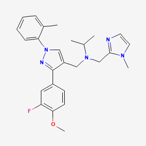 molecular formula C26H30FN5O B6009357 N-{[3-(3-fluoro-4-methoxyphenyl)-1-(2-methylphenyl)-1H-pyrazol-4-yl]methyl}-N-[(1-methyl-1H-imidazol-2-yl)methyl]-2-propanamine 