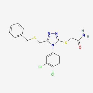 molecular formula C18H16Cl2N4OS2 B6009440 2-{[5-[(benzylthio)methyl]-4-(3,4-dichlorophenyl)-4H-1,2,4-triazol-3-yl]thio}acetamide 