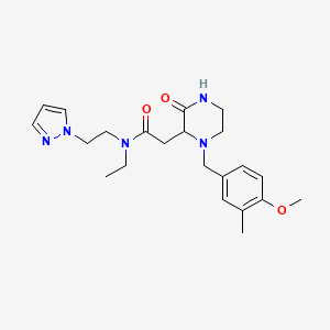 molecular formula C22H31N5O3 B6009540 N-ethyl-2-[1-(4-methoxy-3-methylbenzyl)-3-oxo-2-piperazinyl]-N-[2-(1H-pyrazol-1-yl)ethyl]acetamide 